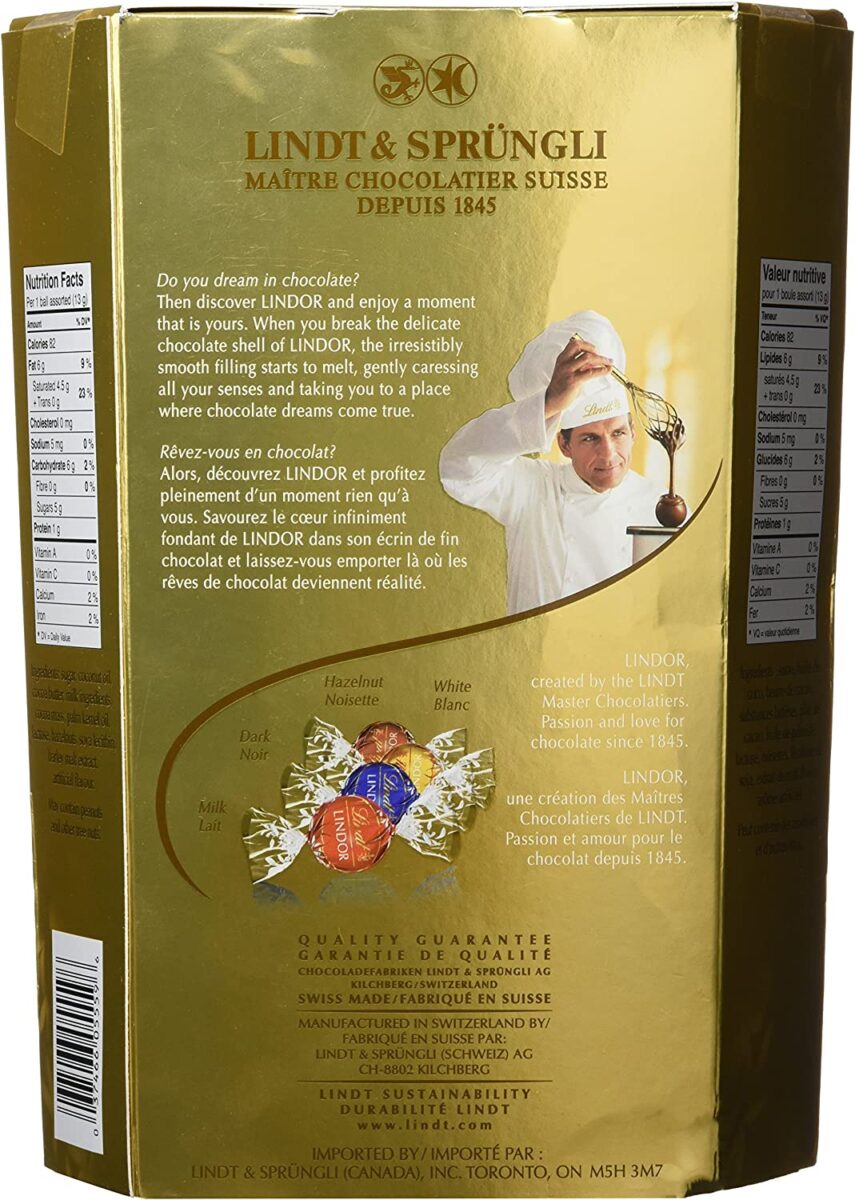 Lindt Lindor Assorted Chocolate Truffles, Value Pack, 900gram/1.98pound. Assortment of 4 Flavors of Chocolate Truffles : Hazelnut, Milk, White and Dark - Image 2