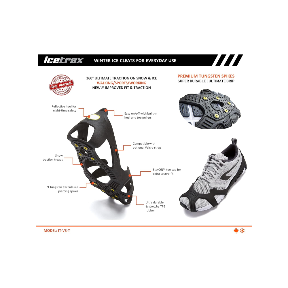 ICETRAX V3 Tungsten Winter Ice Grips for Shoes and Boots - Ice Cleats for Snow and Ice, Stayton Toe, Reflective Heel - Image 4