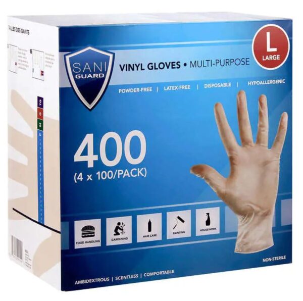 Sani Guard Vinyl Gloves Large (4 Pack of 100), 400 Count