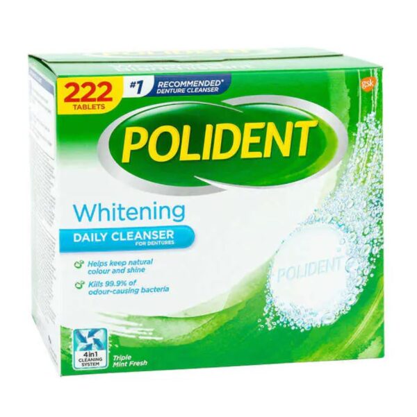 Polident Whitening Denture Cleanser Pack of 222 Tablets, 222 Count