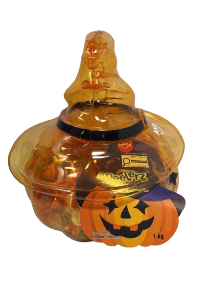 Amos Food Pumpkin Party Halloween Candy Container – 1kg Assorted Gummies